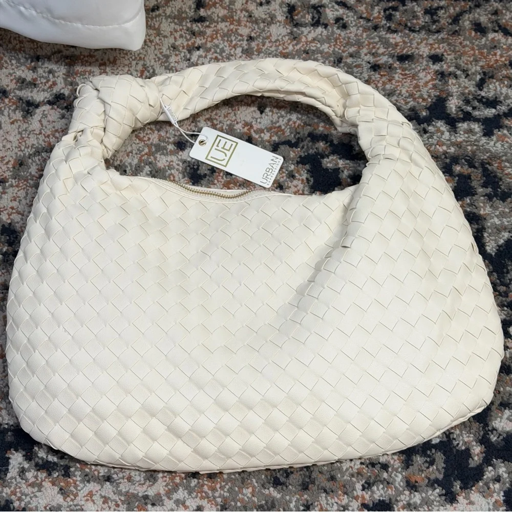 NWT Urban Expressions ‘Vanessa’ Woven Vegan Leather Hobo w/ Knot Handle Ivory